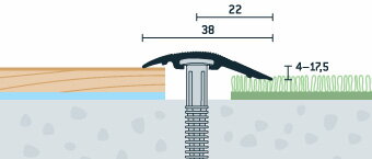 Prechodová lišta PRINZ strieborný 38 mm, nivelácia 4-17,5 mm