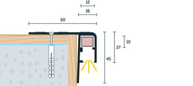 Schodová lišta vŕtaná zlatá matná* pre LED osvetlenie 60x45 mm