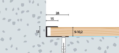 Ukovčovacia lišta vŕtaná zlatá matná 28x13 mm, hrúbka 9 - 10,2 mm