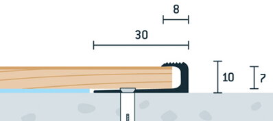 Ukovčovacia lišta vŕtaná strieborná matná 30x10 mm, hrúbka 7 mm