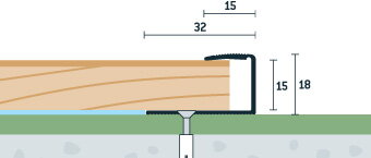Ukovčovacia lišta vŕtaná strieborná matná 32x18 mm, hrúbka 14 - 16 mm