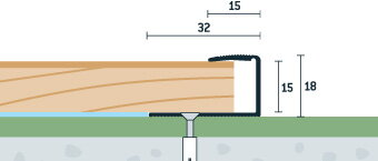 Ukovčovacia lišta vŕtaná zlatá matná 32x18 mm, hrúbka 14 - 16 mm