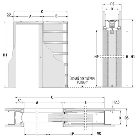 Stavebné puzdro ECLISSE SYNTESIS LINE jednokrídlové 715 mm, sadrokartón