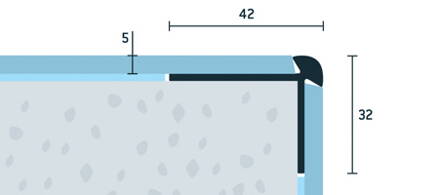 Schodová hrana vŕtaná strieborná matná 42x32 mm, hrúbka 5 mm