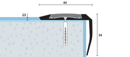 Schodová hrana vŕtaná s PVC vložkou 44x34 mm bronzová matná, hrúbka 2,5 mm