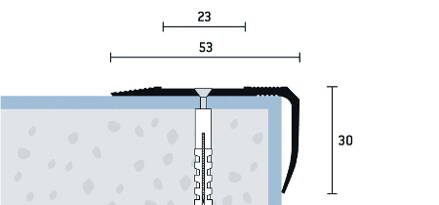 Schodová hrana vŕtaná so samolepiacou krycou páskou strieborná matná 53x30 mm