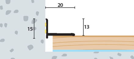 Ukončovací kútový profil samolepiaca strieborná matná 20x15 mm, hrúbka 0 - 22 mm