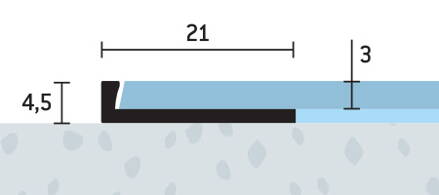 Ukovčovacia lišta prírodný hliník 21x4,5 mm, hrúbka 3 mm