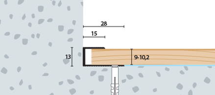 Ukovčovacia lišta vŕtaná strieborná matná 28x13 mm, hrúbka 9 - 10,2 mm